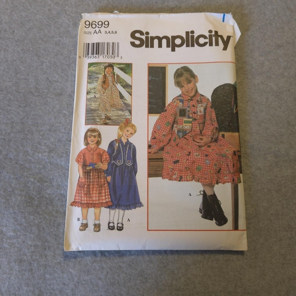 Simplicity 9699 Girls Jumper & Dress Pattern Size AA (3-6) UNCUT Vintage 90s
